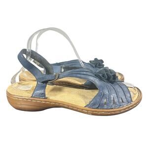 Rieker Women’s Size 39 US sz 8 Floral Toe Sandals Blue Leather Slip-On Comfort